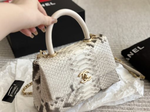 Chanel Off White Python Medium Coco Top Handle Bag 22CM - Image 3