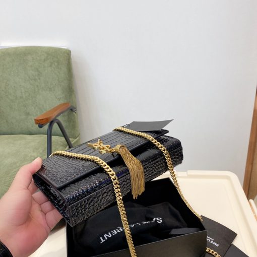 Saint Laurent Kate Medium Chain Bag With Tassel In Shiny Crocodile-Embossed Leather Black 354119Aaay14083 - Image 2