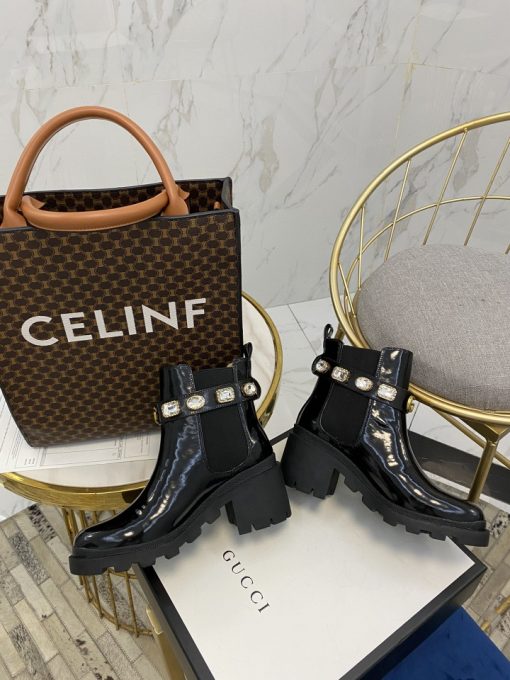 Gucci Women's Leather Ankle Boots With Strap Black 550036 Dks00 1000 - Image 8