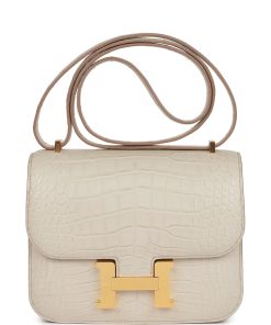 H Handbags Constance 18 Beton Matte Alligator Gold Hardware