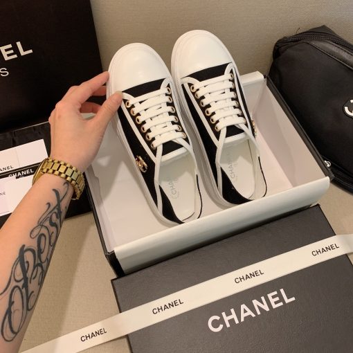 Chanel Casual Flat Sneakers Canvas Black - Image 6