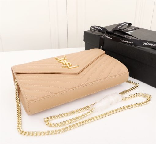 Saint Laurent Cassandre Matelasse Chain Wallet In Grain De Poudre Embossed Beige 22Cm 377828Bow012721 - Image 2