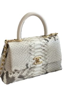 Chanel Off White Python Medium Coco Top Handle Bag 22CM