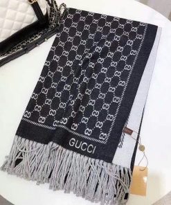Gucci GG Jacquard Wool Scarf Black And White