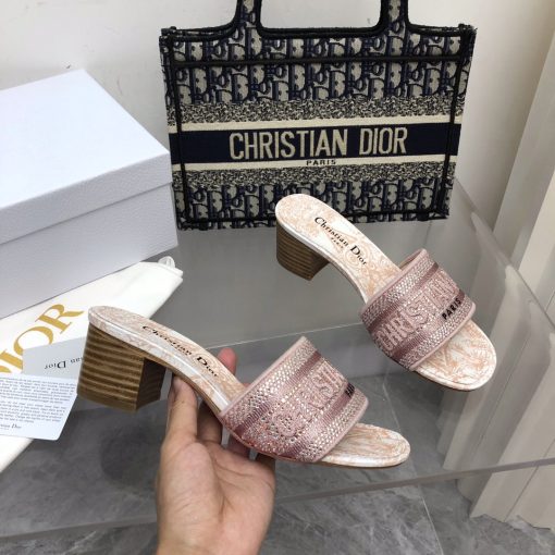 Dior Dway Heeled Slide Embroided Cotton Pink - Image 4