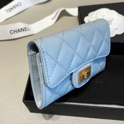 Chanel 2.55 Flap Card Holder Light Blue Wallet - Image 4