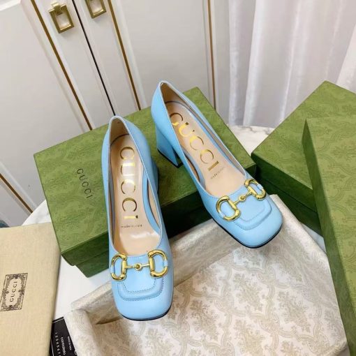 Gucci Women's Mid Heel Pump With Horsebit Blue - Image 2