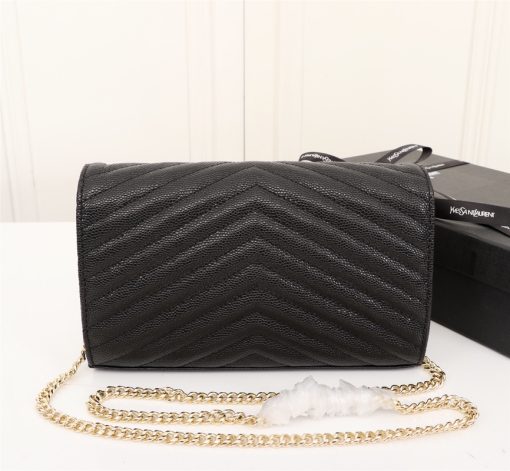 Saint Laurent Cassandre Matelasse Chain Wallet In Grain De Poudre Embossed Black Gold 22Cm 377828Bow011000 - Image 6