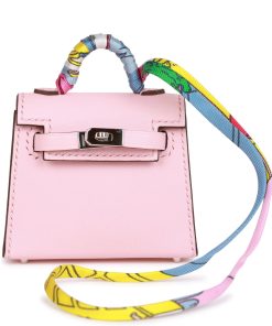 H Handbags Rose Sakura Tadelakt Mini Kelly Twilly Bag Charm Palladium Hardware