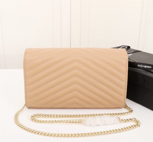 Saint Laurent Cassandre Matelasse Chain Wallet In Grain De Poudre Embossed Beige 22Cm 377828Bow012721 - Image 6