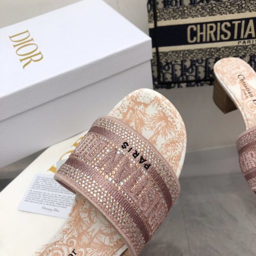 Dior Dway Heeled Slide Embroided Cotton Pink - Image 9