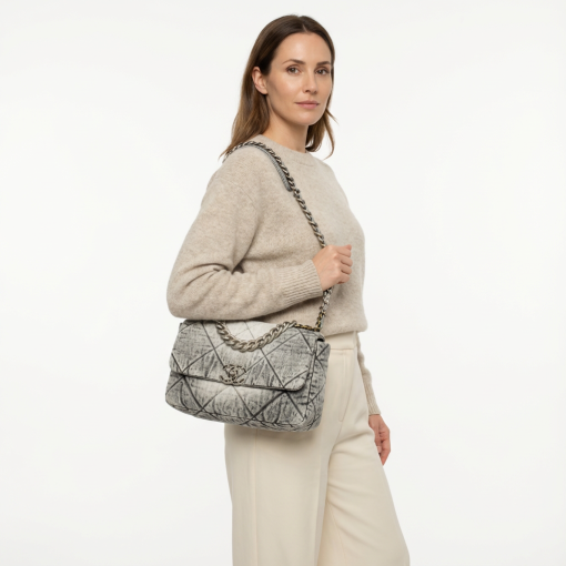 Chanel Grey Denim Medium Chanel 19 Bag - Image 5