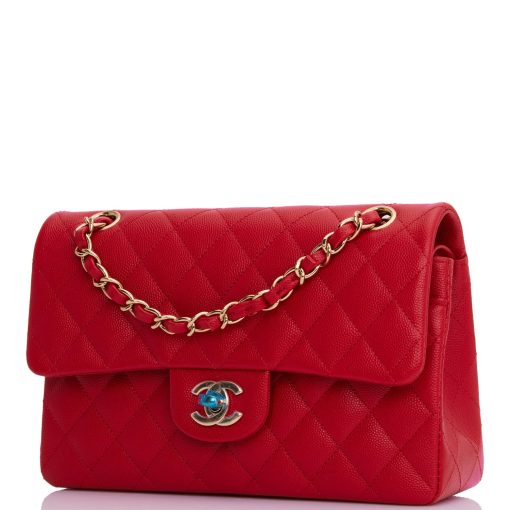 Small Classic Double Flap Red Caviar Light Gold Hardware - Image 5