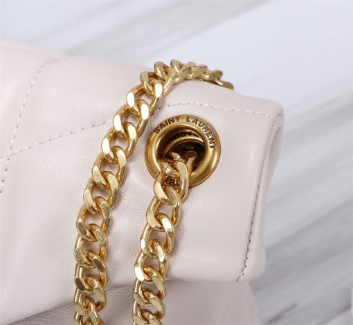 Saint Laurent Puffer Small Chain Bag In Quilted Lambskin White Gold 29Cm 5774761El079207 - Image 7