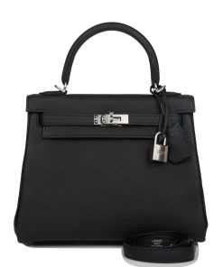 Hermes Kelly Retourne 25 Black Togo Palladium Hardware