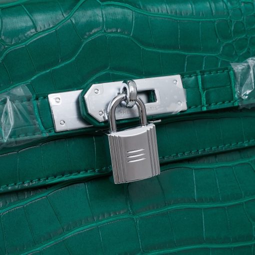 Hermes Kelly 25 Sellier Emeraude Niloticus Lisse Shiny Palladium Hardware - Image 9
