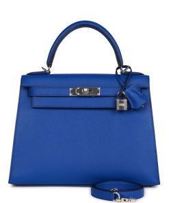 H Handbags Kelly Sellier 25 Bleu Royal Sellier Epsom Palladium Hardware