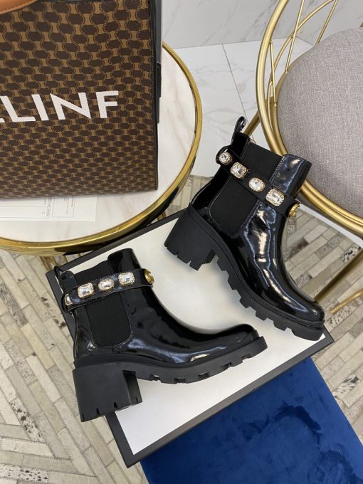 Gucci Women's Leather Ankle Boots With Strap Black 550036 Dks00 1000 - Image 2