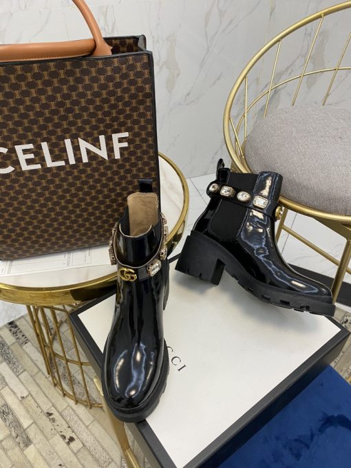 Gucci Women's Leather Ankle Boots With Strap Black 550036 Dks00 1000 - Image 3