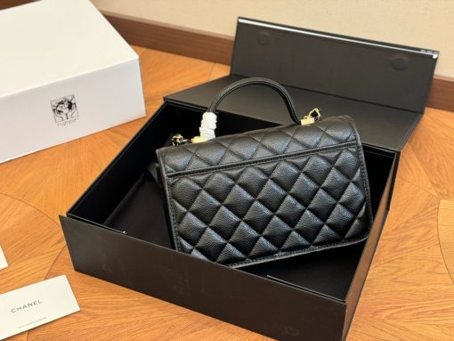 Chanel School Memory Top Handle Flap Bag Quilted Caviar Small - Image 3