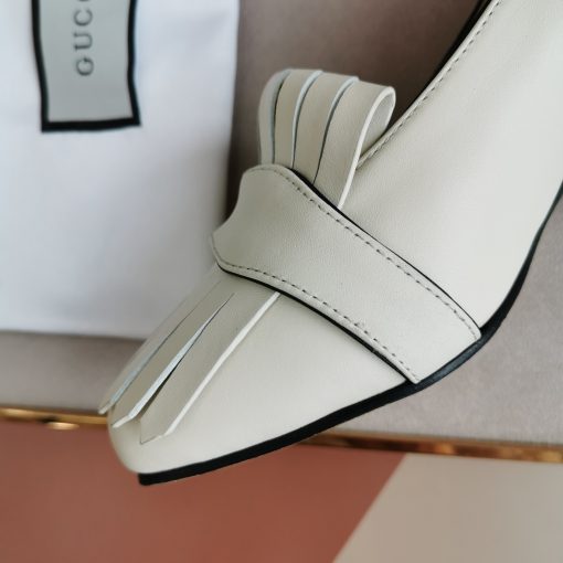 Gucci Wmns White Leather Mid-Heel Pump - Image 3