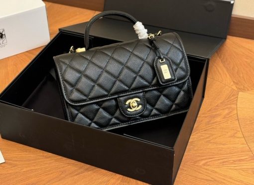 Chanel School Memory Top Handle Flap Bag Quilted Caviar Small - Image 2