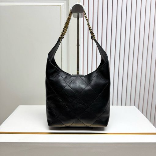 Chanel Black Lambskin Quilted Braided Chain Hobo Bag Aged Gold Hardware - Image 4