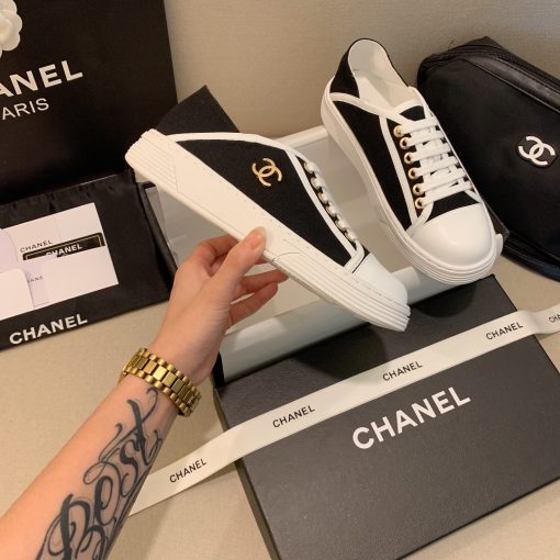 Chanel Casual Flat Sneakers Canvas Black - Image 8