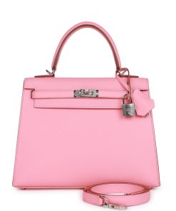 Hermes Kelly Sellier 25 Rose Confetti Epsom Palladium Hardware