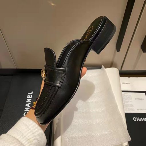 Chanel Casual Pain Laether Elegant Mules Sandals Black - Image 5