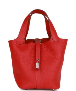 H Handbags Picotin Lock 18 Vermillion Clemence Palladium Hardware