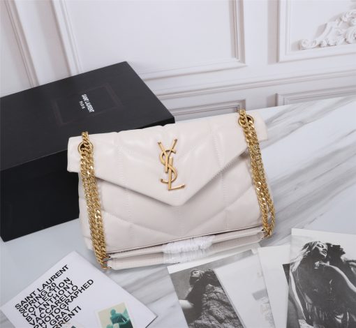 Saint Laurent Puffer Small Chain Bag In Quilted Lambskin White Gold 29Cm 5774761El079207 - Image 9