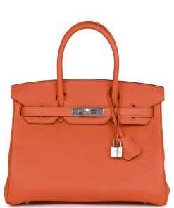 Hermes Birkin 30 Orange Poppy Clemence Palladium Hardware