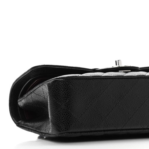 Black Quilted Caviar Small Double Flap Silver Hardware - Image 7