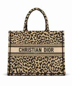 Christian Dior Canvas Mizza Large Leopard Book Tote Beige 36cm
