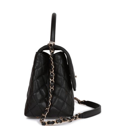 Small Coco Handle Flap Bag Black Caviar Light Gold Hardware - Image 3