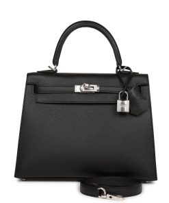 Hermes Kelly Sellier 25 Black Epsom Palladium Hardware