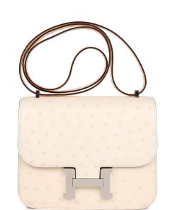 H Handbags Constance 18 Nata Ostrich Palladium Hardware