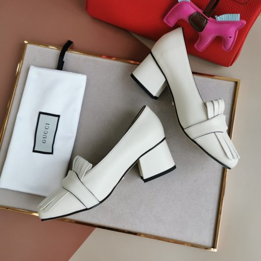 Gucci Wmns White Leather Mid-Heel Pump - Image 4