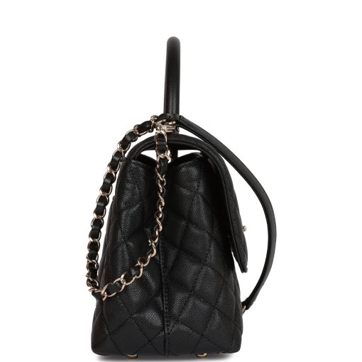 Small Coco Handle Flap Bag Black Caviar Light Gold Hardware - Image 2