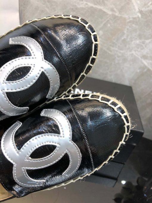 Chanel Embroidered Espadrille Leather Cap Toe Flats Black Cc - Image 4