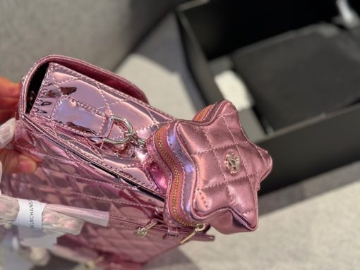 Chanel Mini Flap Bag & Star Coin Purse Pink Mirror Calfskin/Metallic Calfskin Light Gold Hardware - Image 4