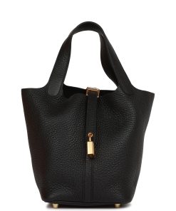 H Handbags Picotin Lock 18 Bleu Saphir Clemence Gold Hardware