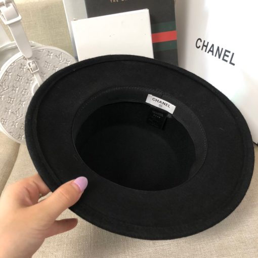 Chanel CC Wide Brim Wool Hat Black - Image 5