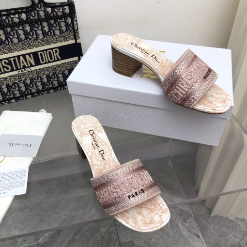 Dior Dway Heeled Slide Embroided Cotton Pink - Image 2