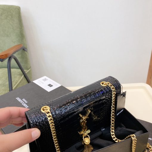 Saint Laurent Kate Medium Chain Bag With Tassel In Shiny Crocodile-Embossed Leather Black 354119Aaay14083 - Image 5