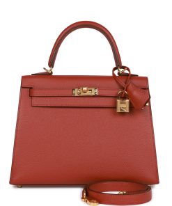 Hermes Kelly Sellier 25 Rouge Venetian Epsom Gold Hardware