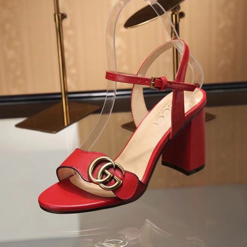 Gucci Double G Leather Mid Heel Sandal Red 453379 A3N00 - Image 4