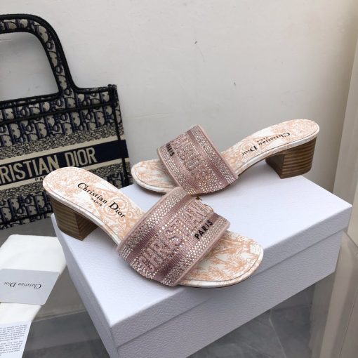 Dior Dway Heeled Slide Embroided Cotton Pink - Image 5