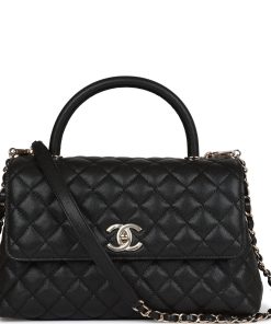 Small Coco Handle Flap Bag Black Caviar Light Gold Hardware